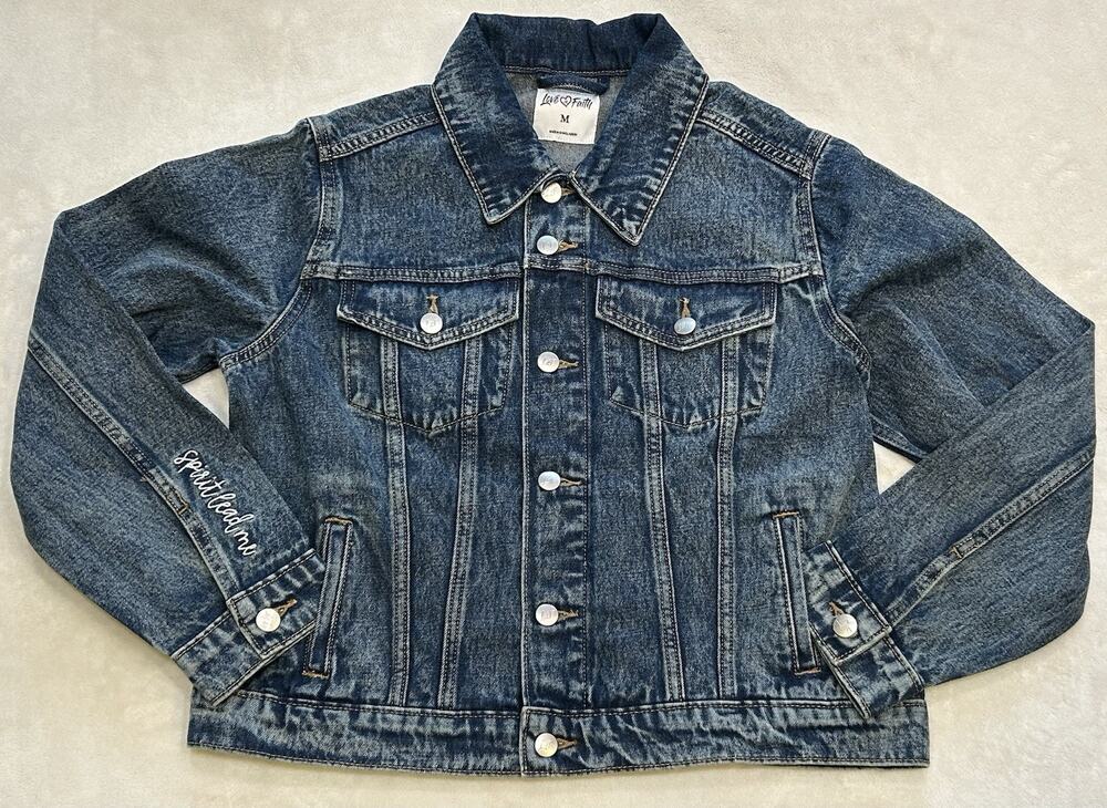 Love In Faith Spirit Lead Me Denim Jacket Women’s M Acid Wash Christian